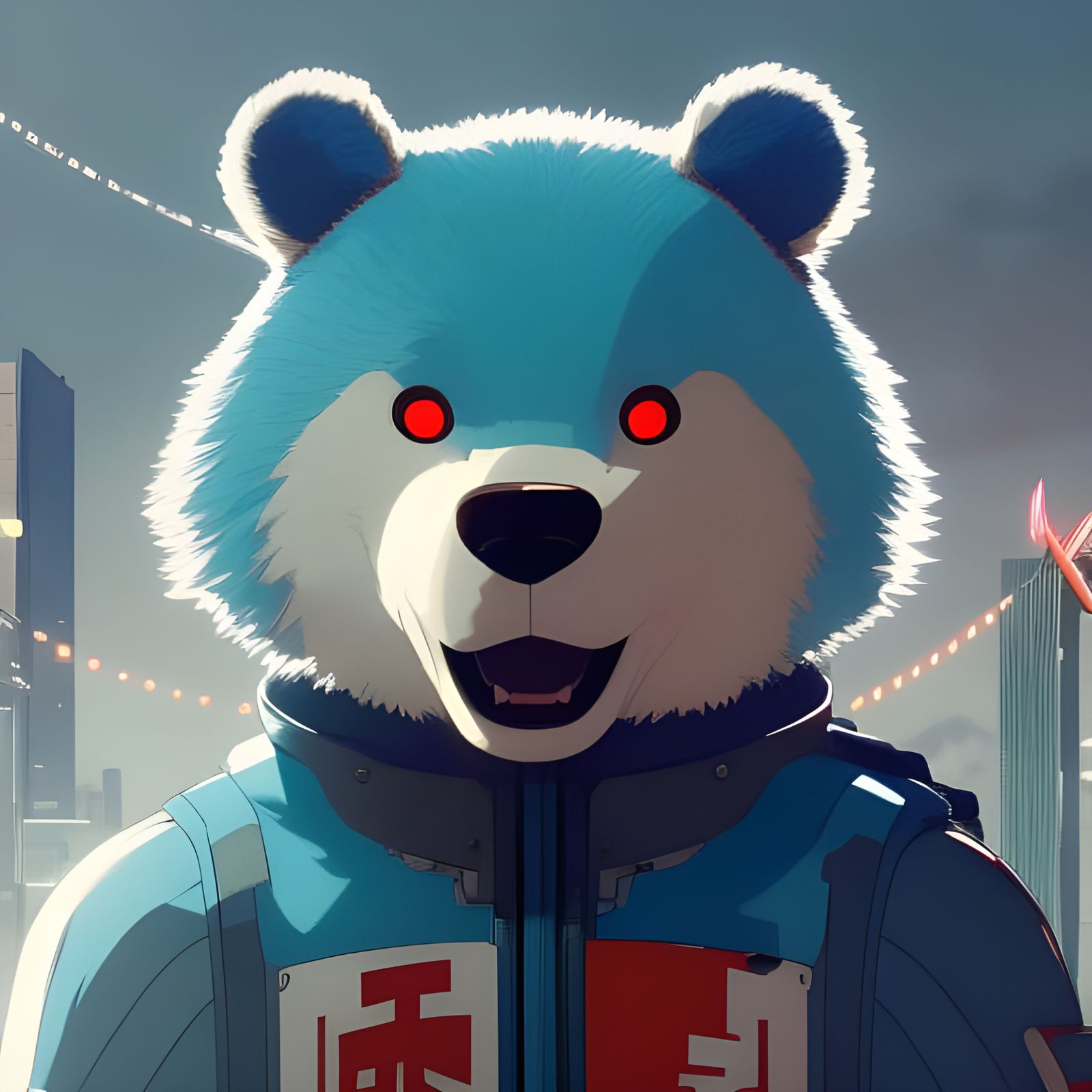 Mecha Bear in Anime Style Digital Painting