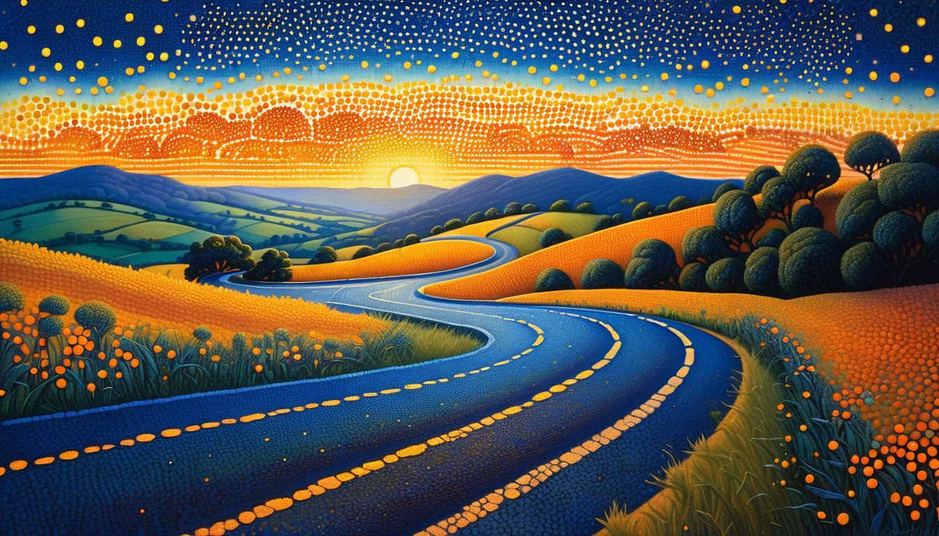Pointillist Landscape with Serpentine Road