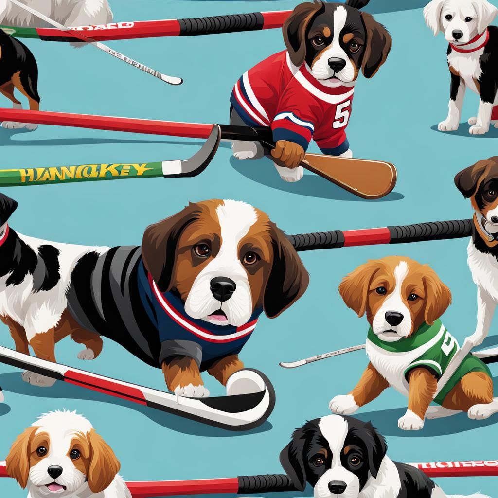 Dogs Playing Hockey with Sticks in High Definition