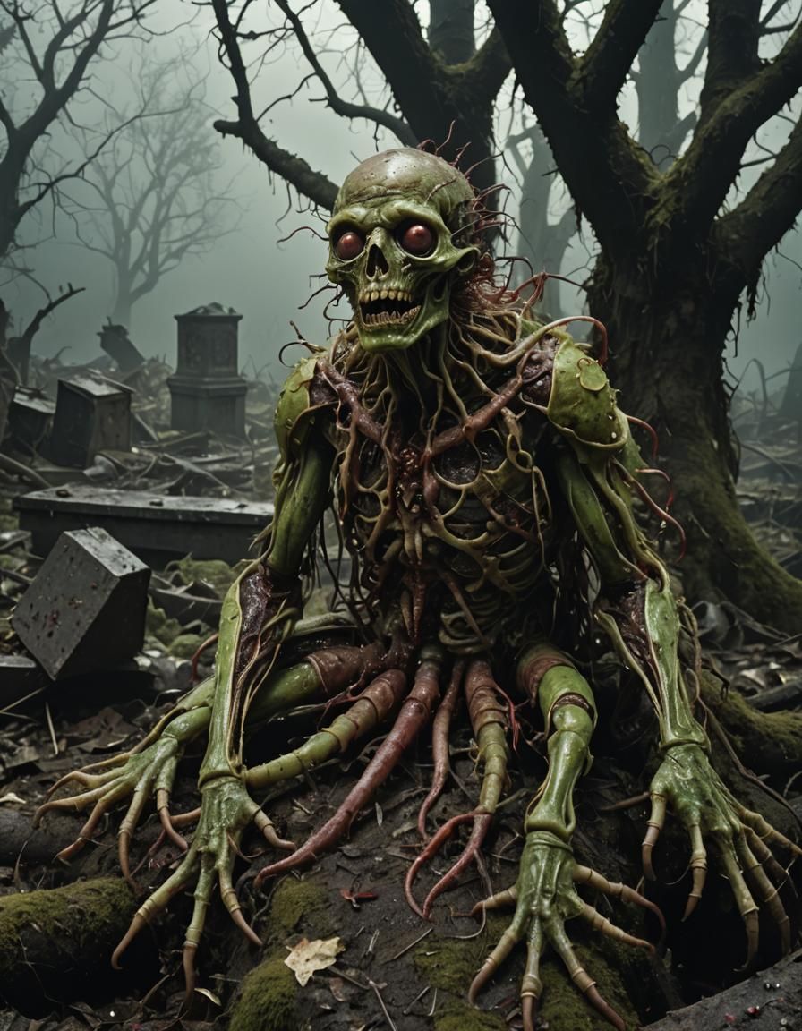 Nightmarish Maggot Mass Emerging from Decaying Face