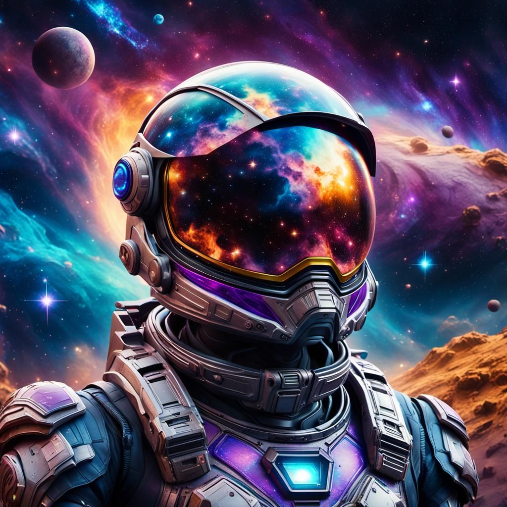 Nebula Reflection in Futuristic Visor: Digital Matte Paintin...