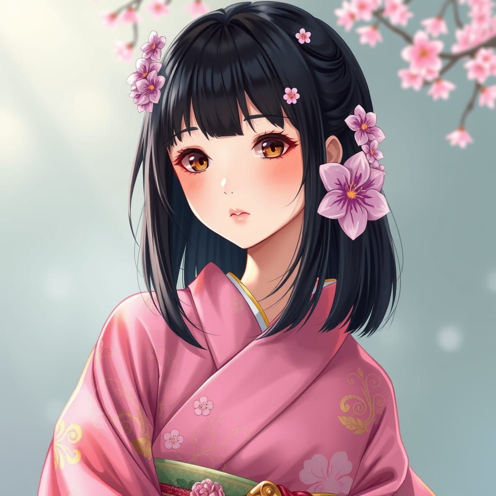 Traditional Japanese Girl in Vibrant Kimono