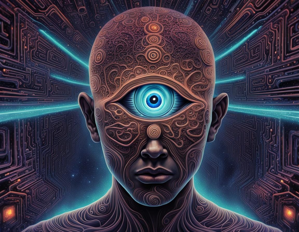 Luminescent Pineal Gland with Third Eye: Sci-Fi Concept Art