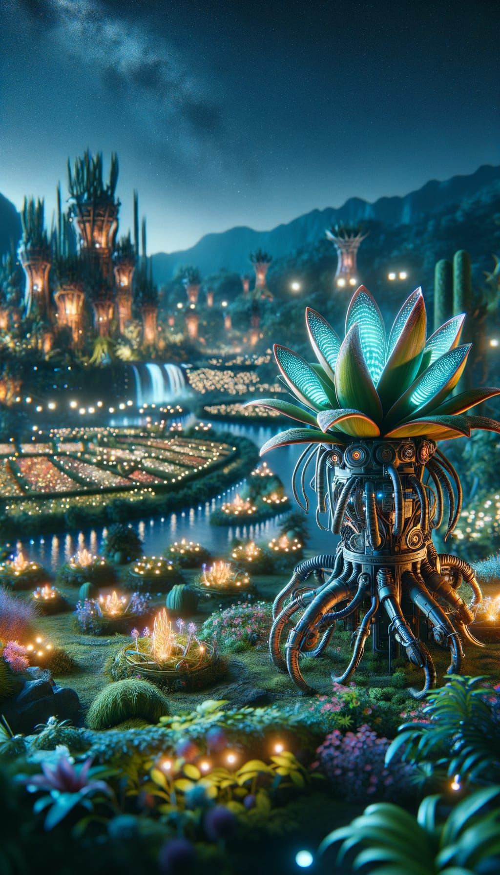 Bioluminescent Biopunk Plant in Botanical Garden