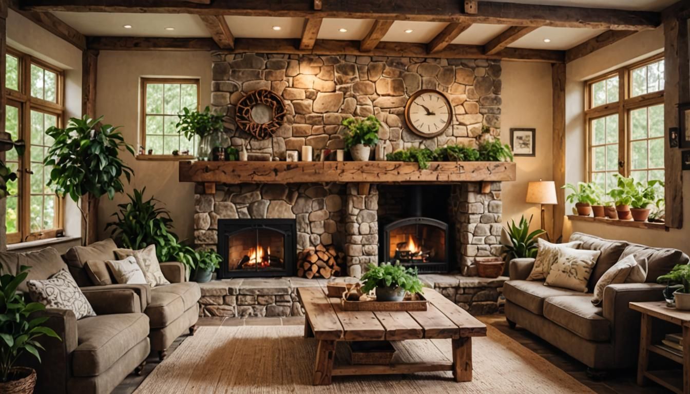 Cozy Rustic Living Room with Fireplace