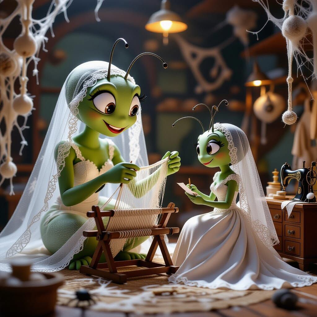 Mother Spider Weaves Wedding Veil for Daughter