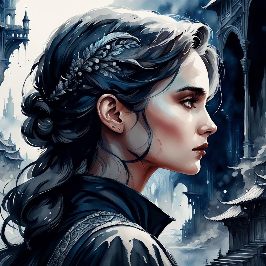 Monochrome Watercolor Portrait of a Woman