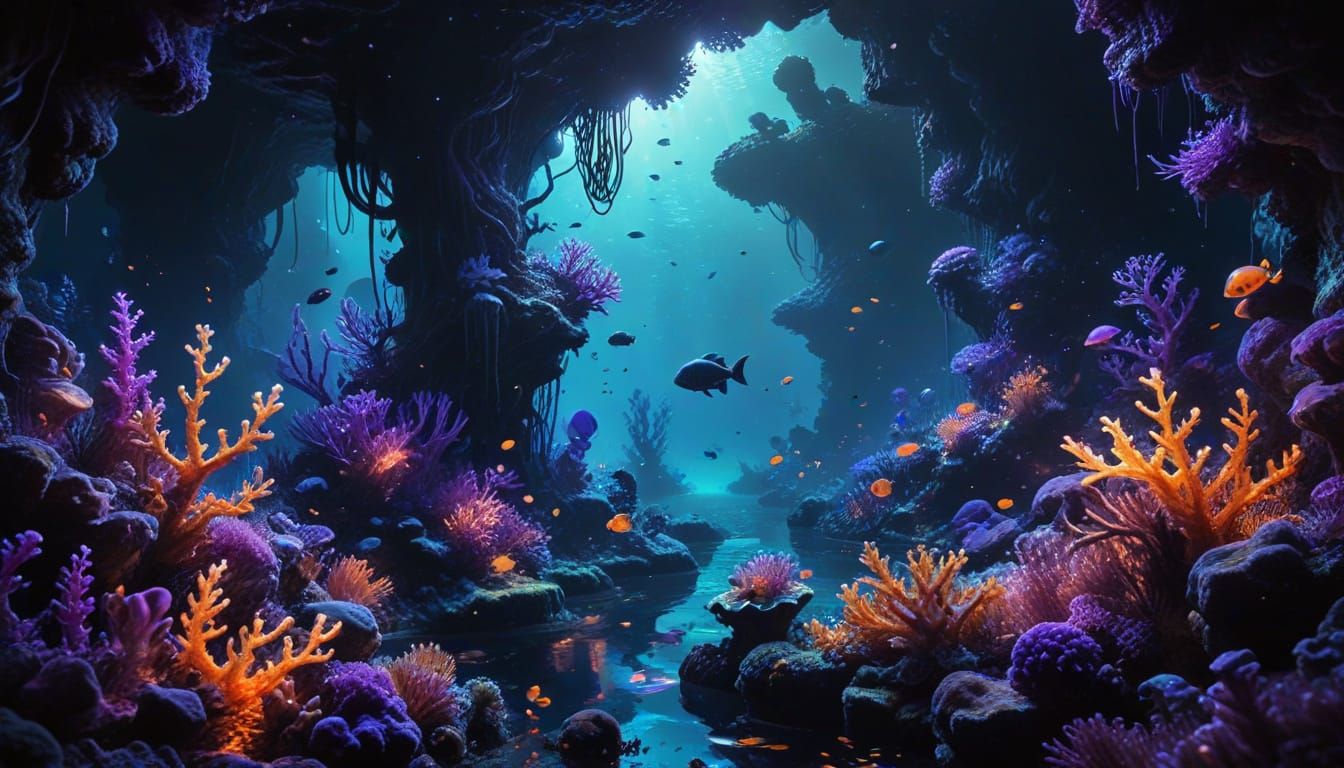 Deep Underwater Abyss with Glowing Sea Creatures