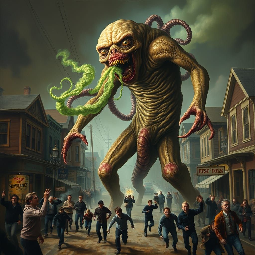 Hideous Monster Wreaks Havoc in Tenebrism Style