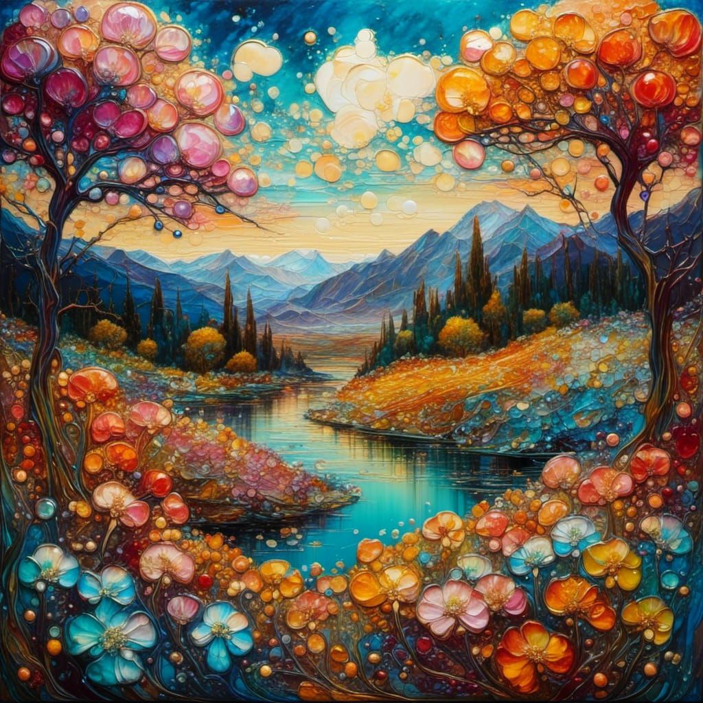 Encaustic Impasto Dreamland: Liquid Art in Art Brut Style