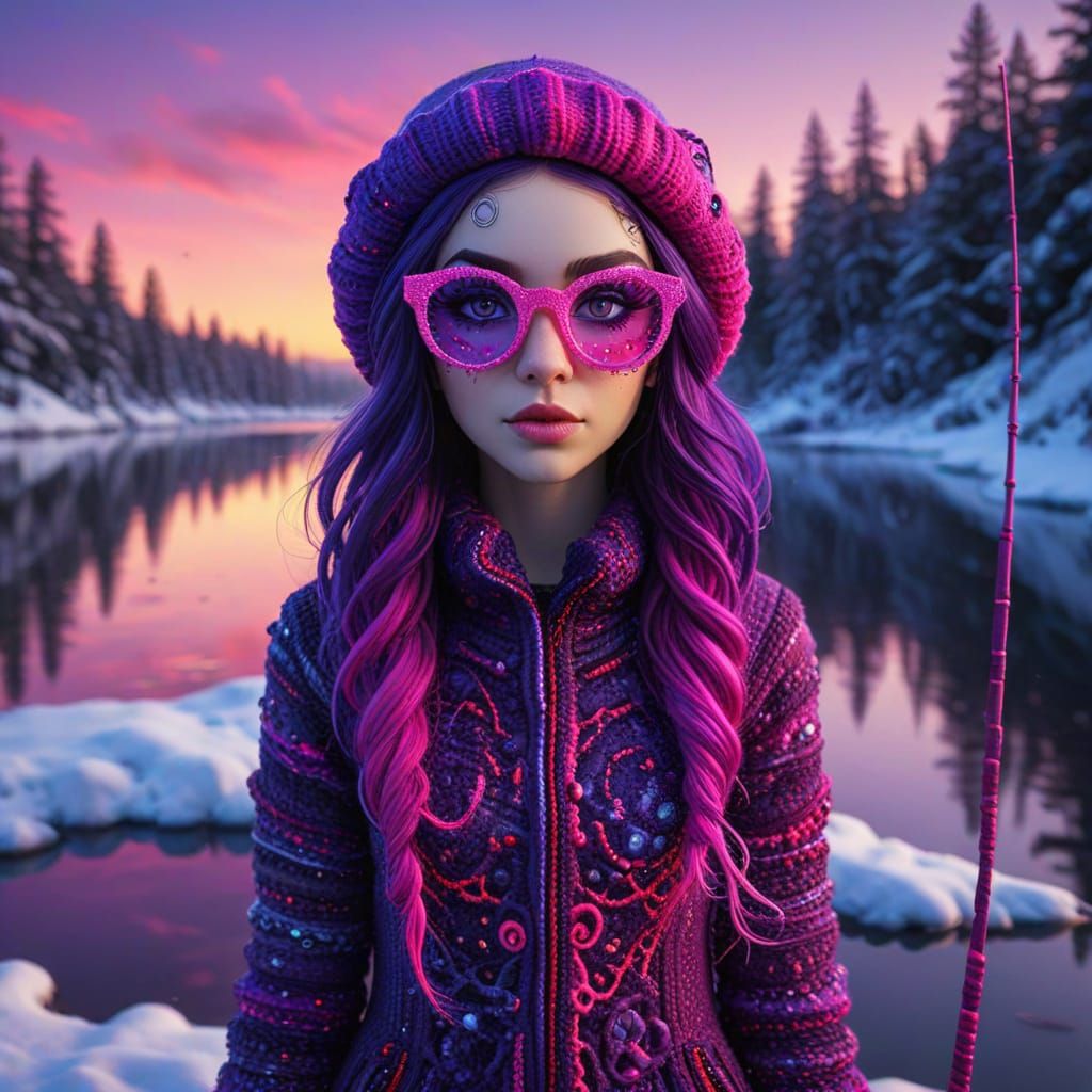 Vibrant Winter Goddess in Glittering Gothic Crochet Style