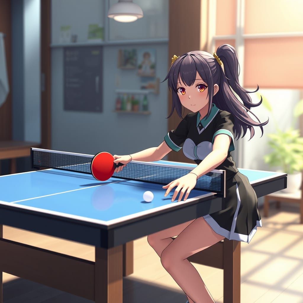 Elegant Table Tennis Scene in 3D Anime Style