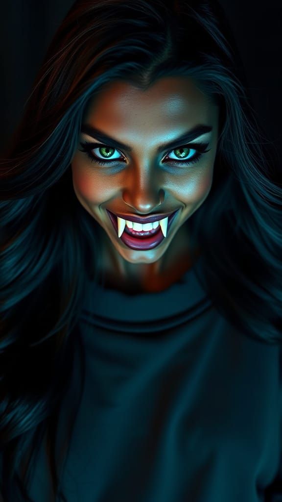 Gothic Vampire Goddess in Cyberpunk Aesthetic