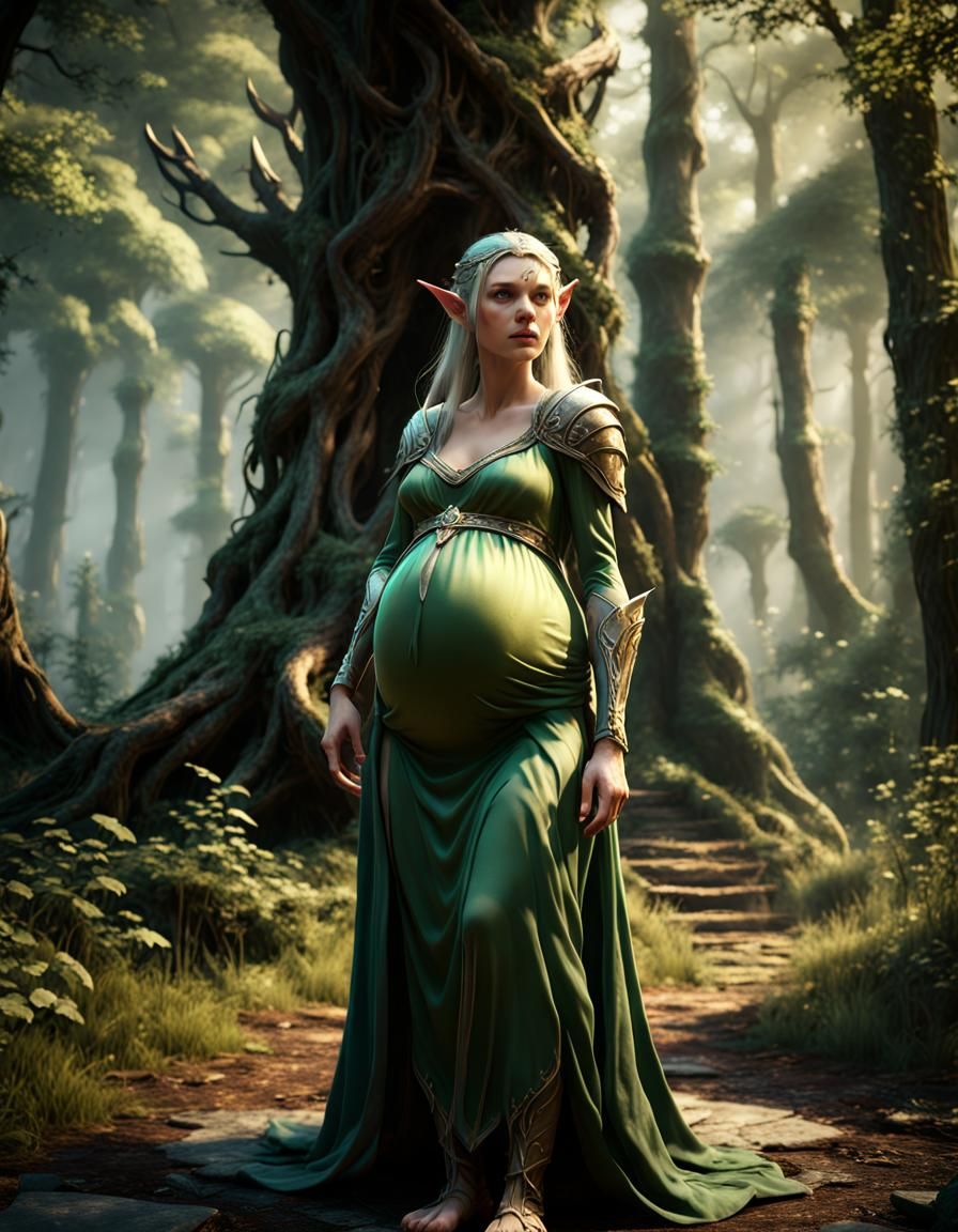 Pregnant Elf in Enchanted Woods, 3D Cinematic