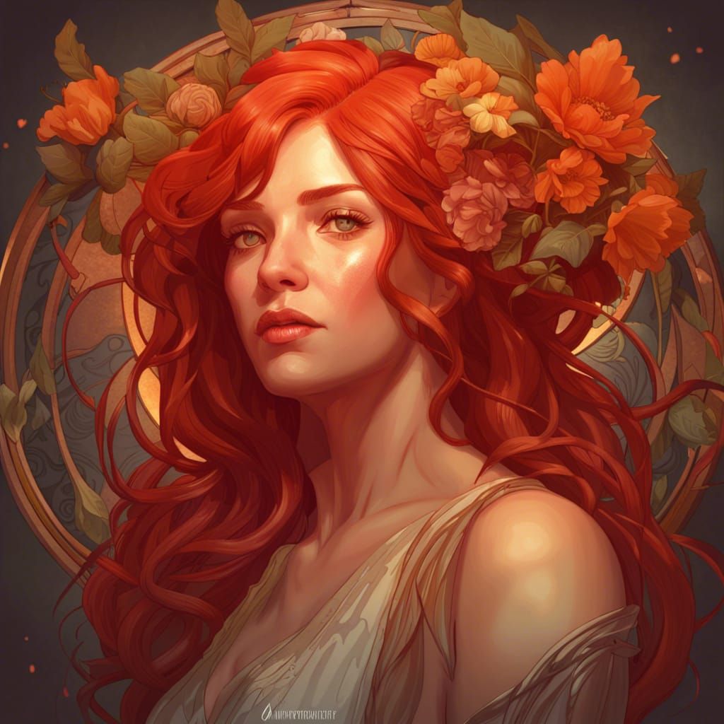 Ethereal Woman Emerges in Art Nouveau Style