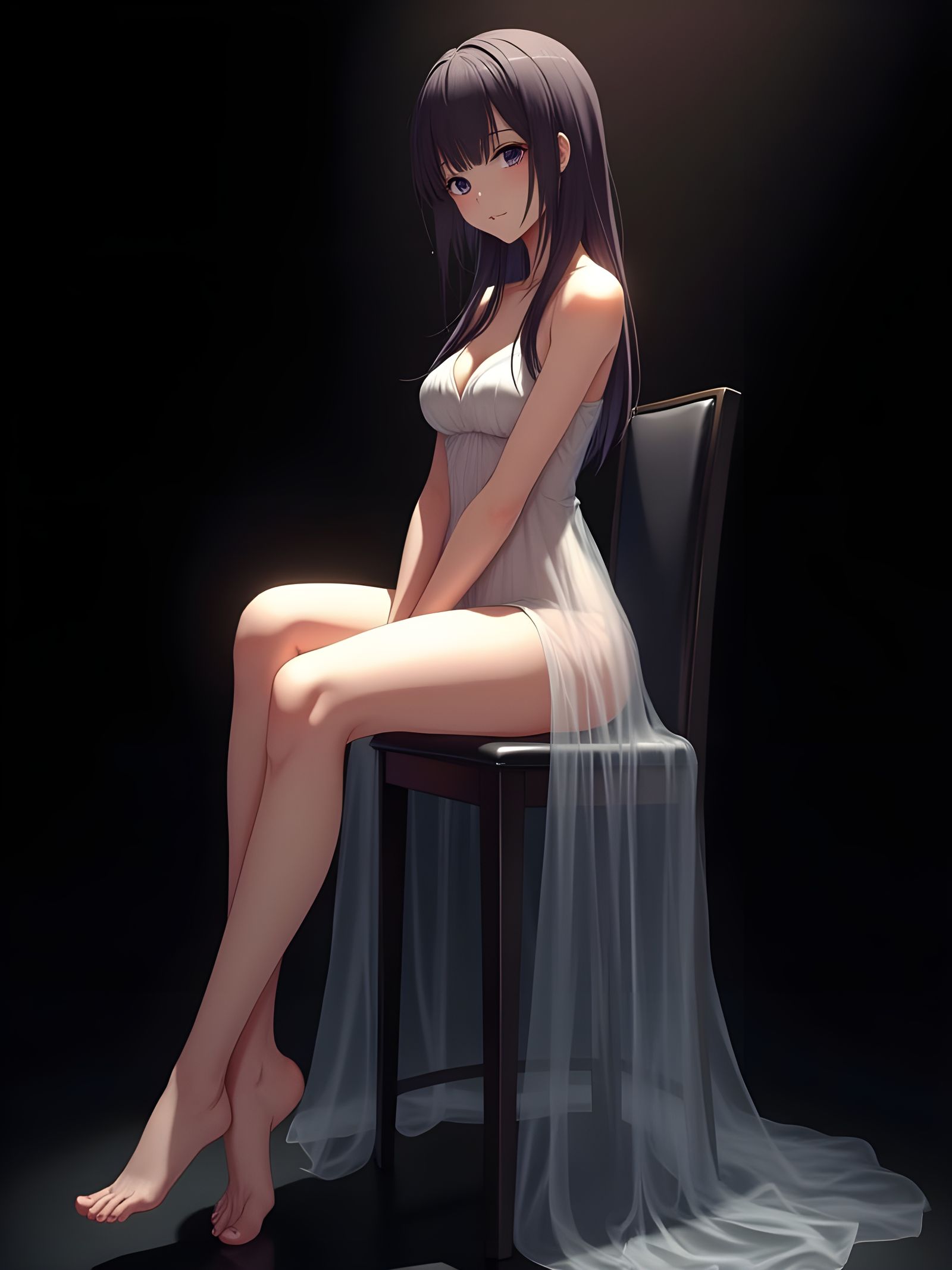 Anime Girl in Transparent Dress: Modern Realistic Style