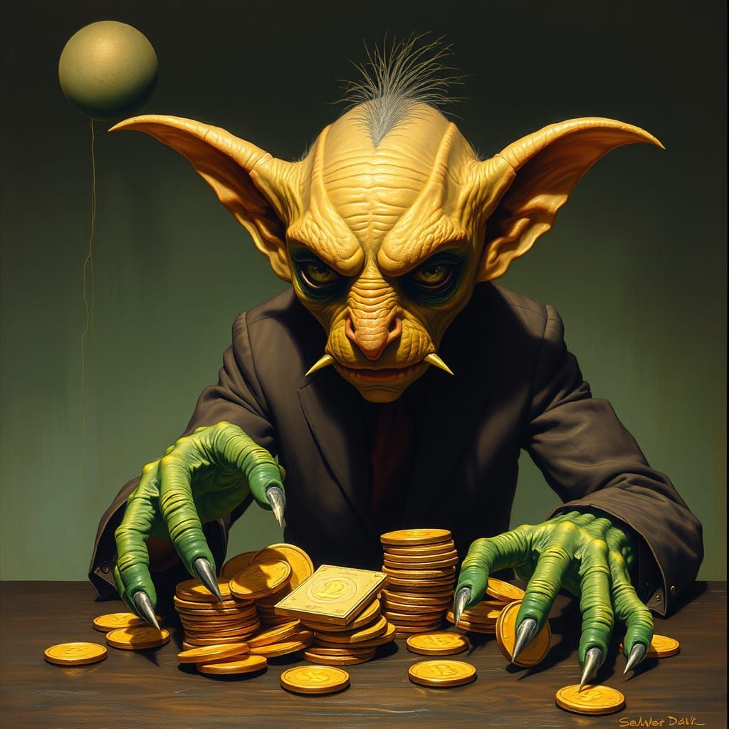 Surrealist Goblin Banker in a World of Green Frenzy