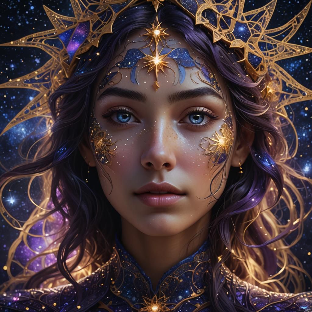 Ethereal Woman Portrait in Starry Night Sky