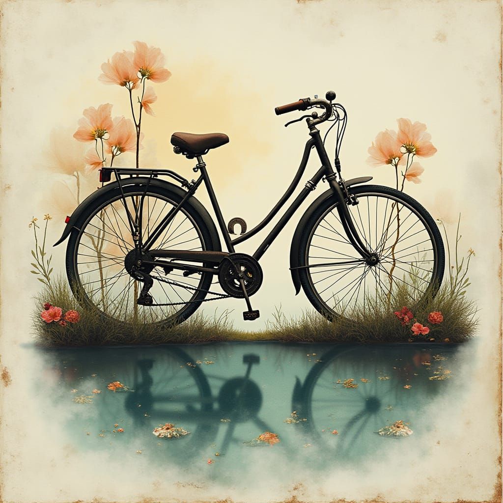 Bicycle Double Exposure with Miniature Landscapes