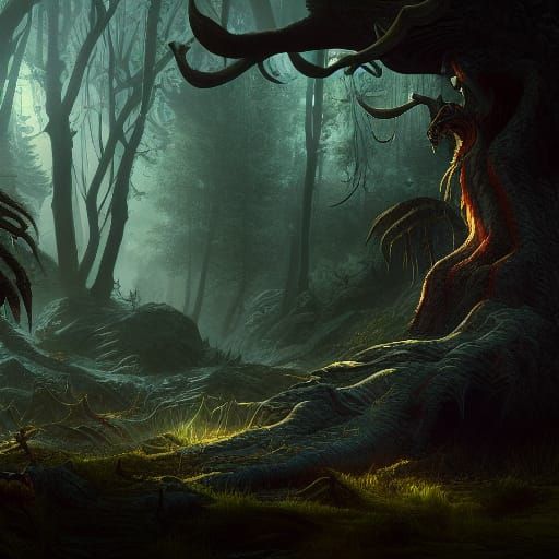 Dark Fantasy Forest with Ugly Creatures