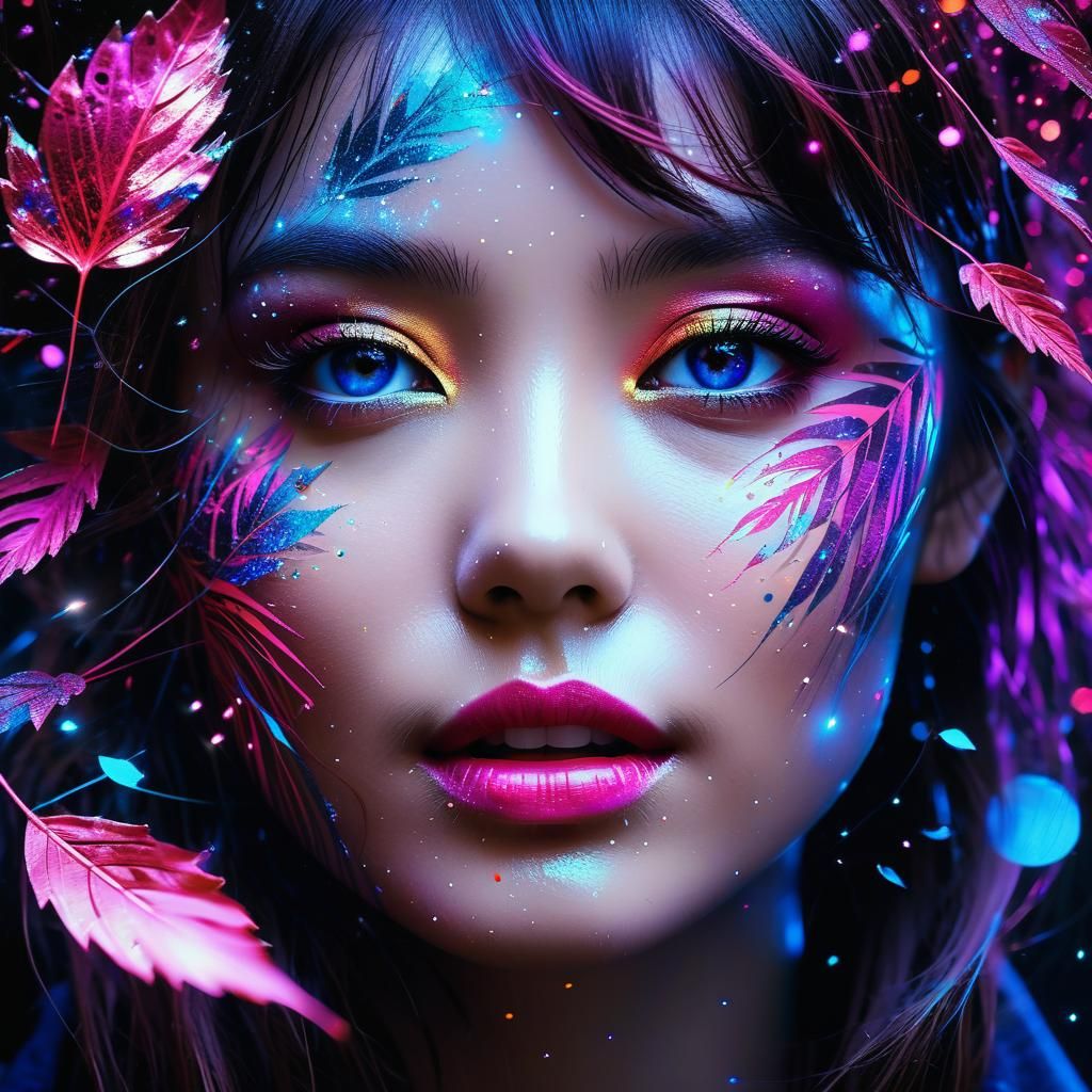 Street Art Portrait of Woman with Magic Particles