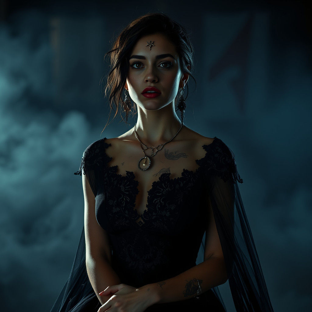 Hyperrealistic Woman with Piercings in Dark Studio