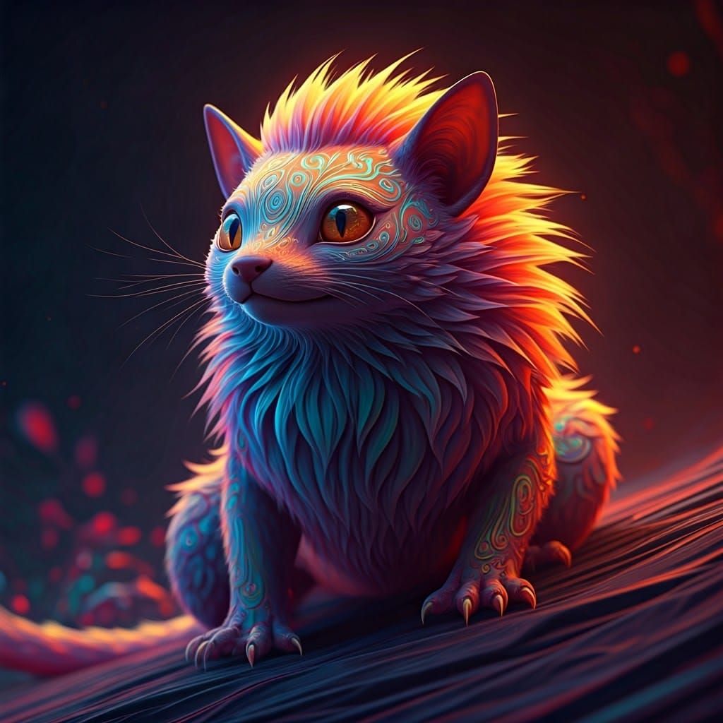 Ethereal Creature in Neon Landscape: Digital Art