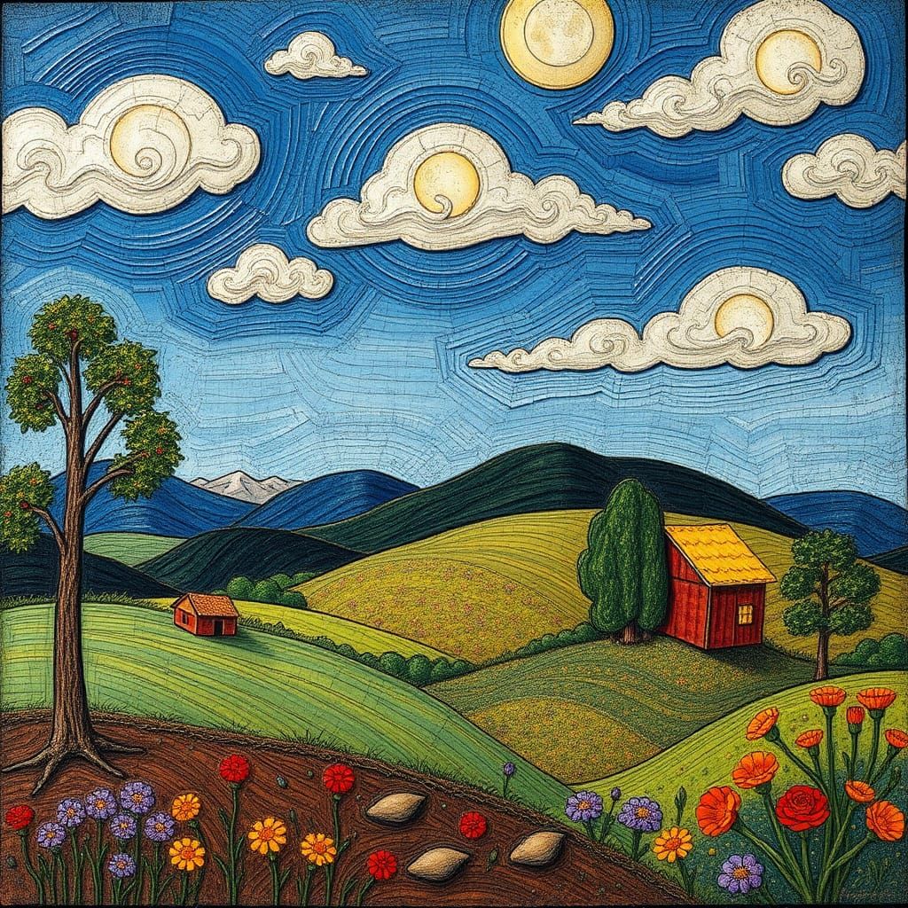 Surreal Landscape in Outsider Art Style