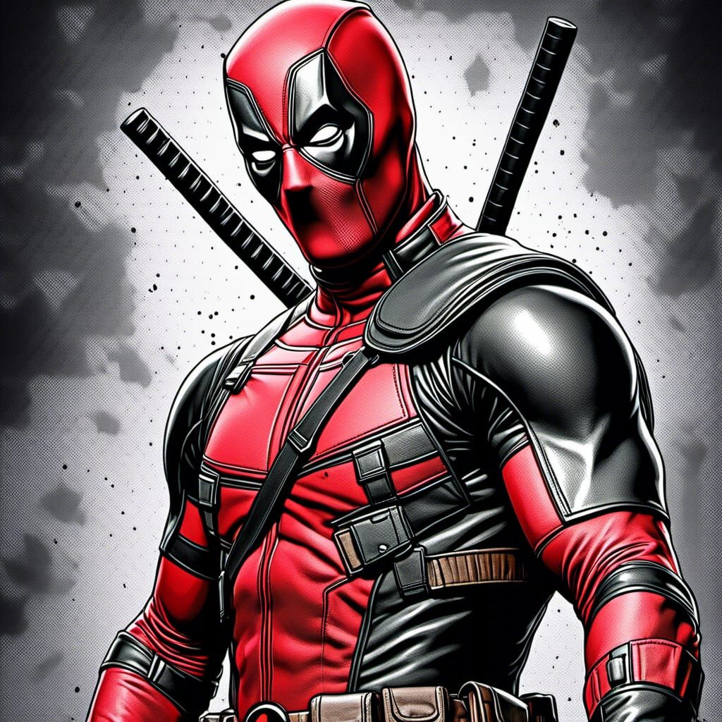 Deadpool Portrait in Pop Art Style with Color Accents