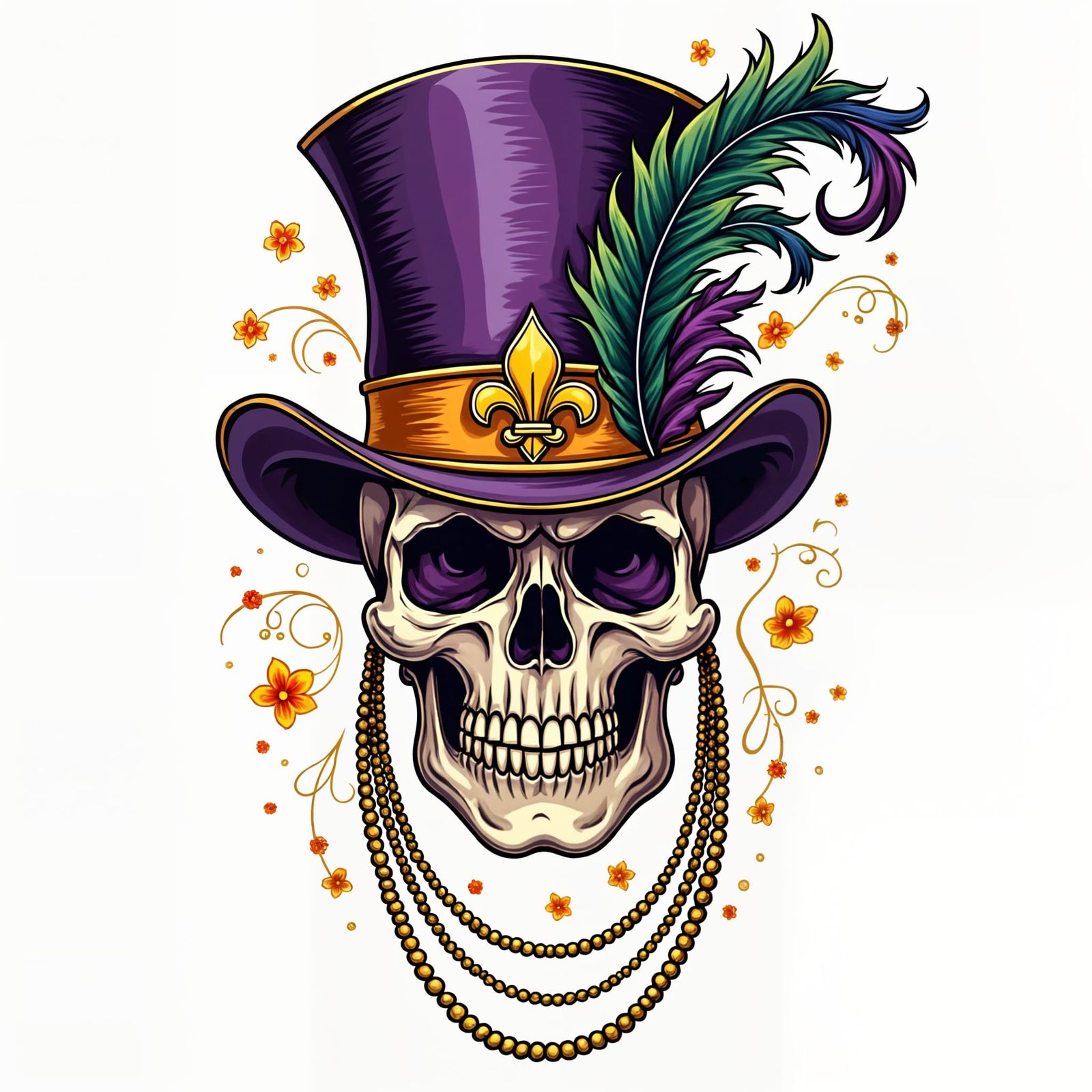 Stylized Skull in Mardi Gras Top Hat