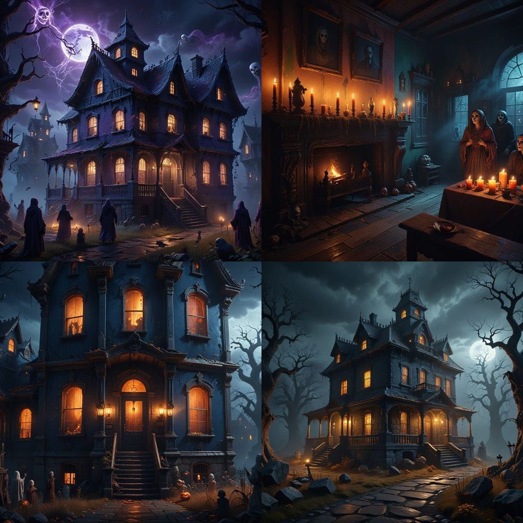 Haunted House with Laughing Ghosts: Fantasy Concept Art