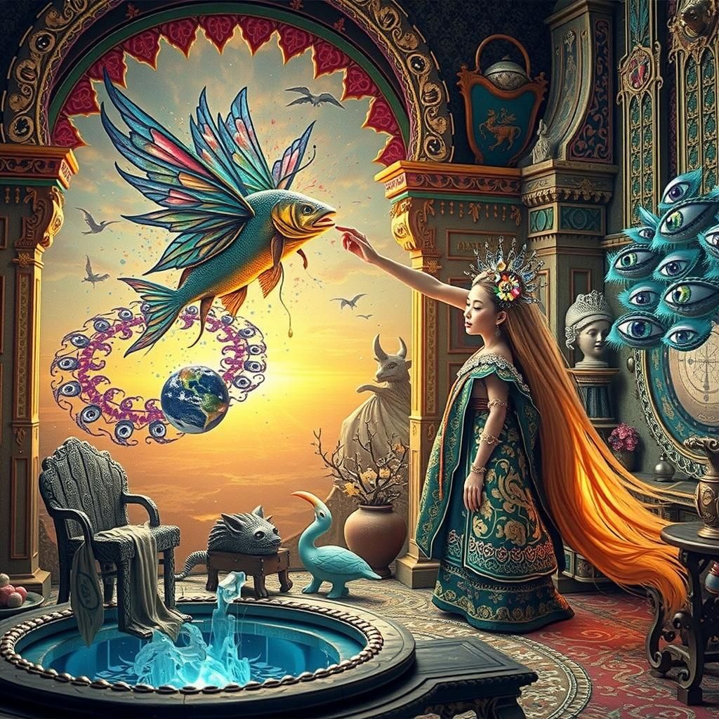 Surreal Dervish in Mythical Dollhouse: Digital Bio Art