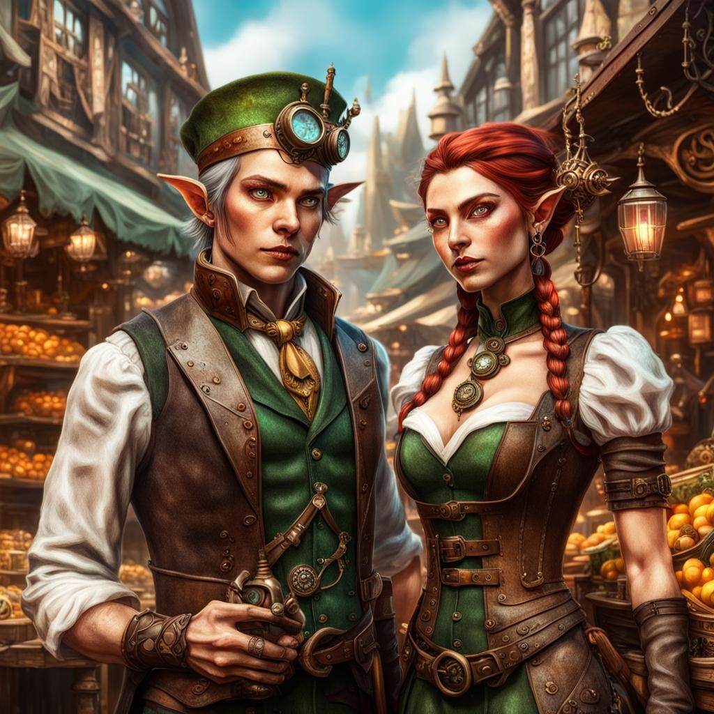 Steampunk Elf Couple in Elf Town Market Photograph