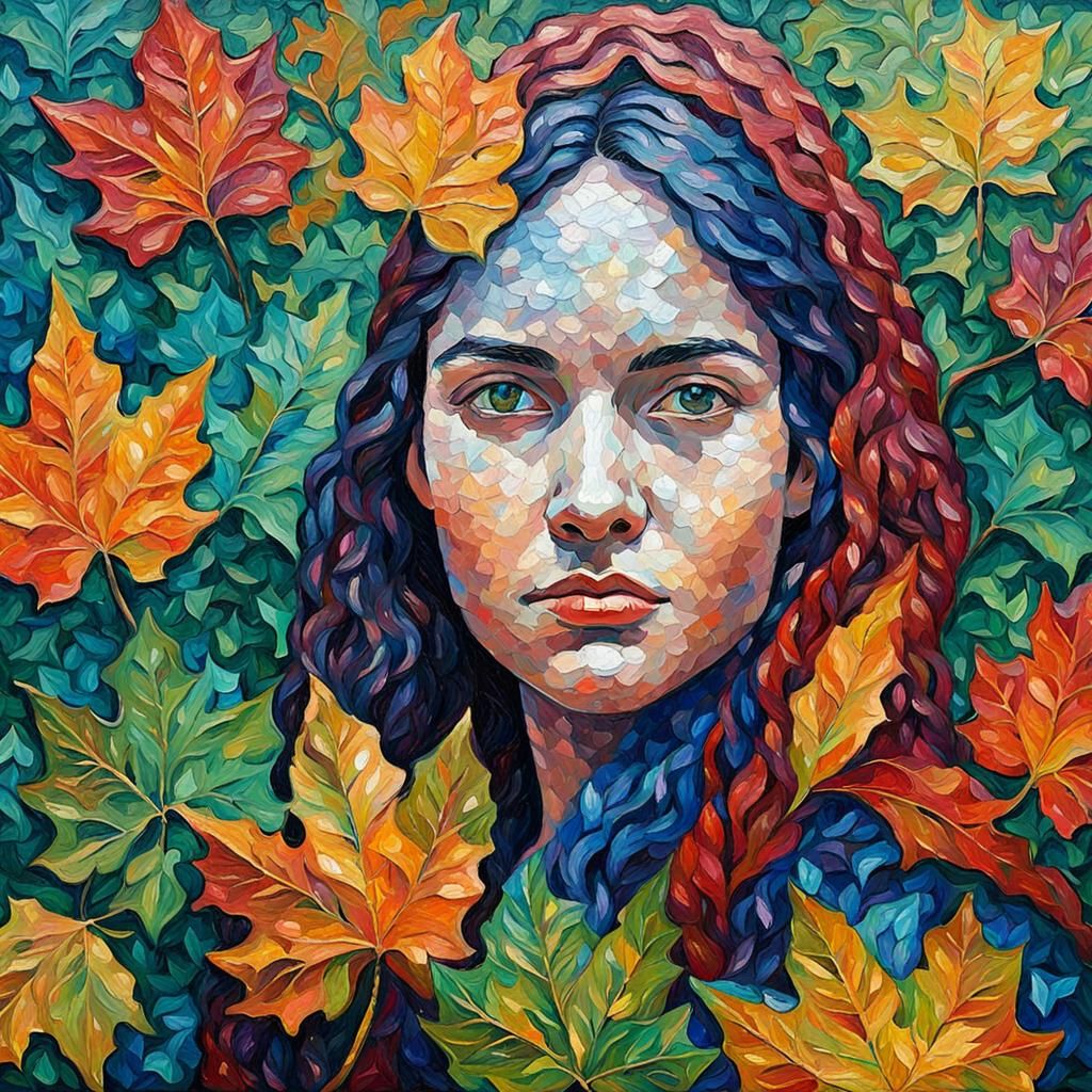 Woman in Leaves: An Expressionist Impasto Portrait