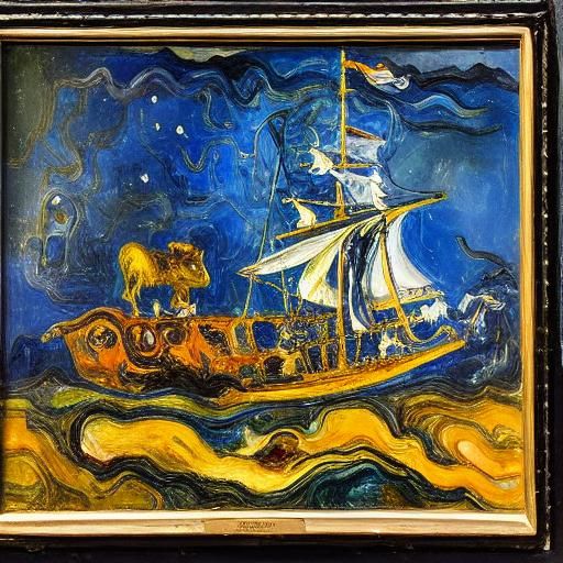 Crystal Ship with Mice and Rats, in Expressionist Style