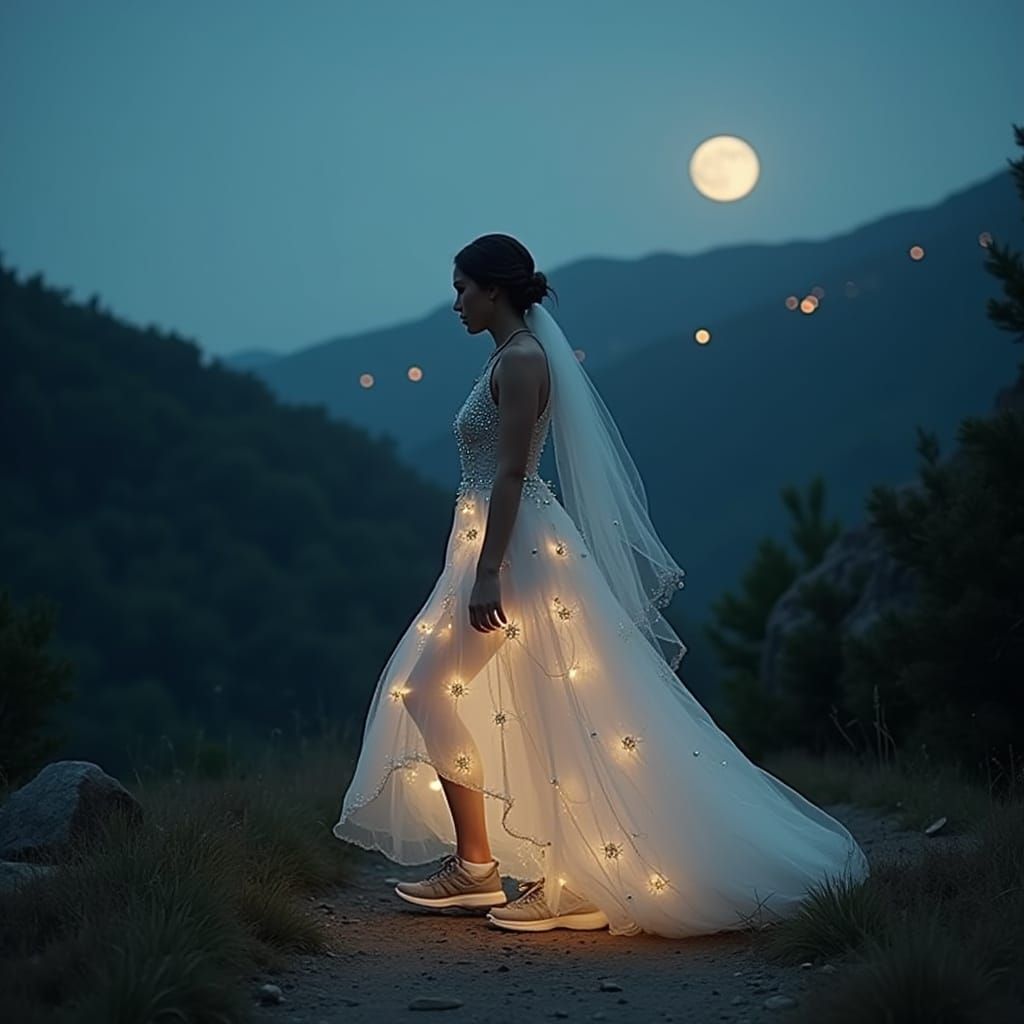 Flapper Hiker on Moonlit Trail: Vintage Style