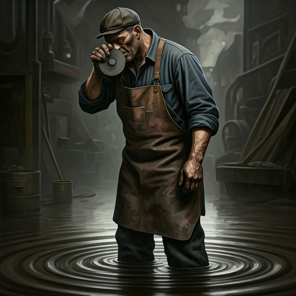 Gritty Laborer Amidst Industrial Decay