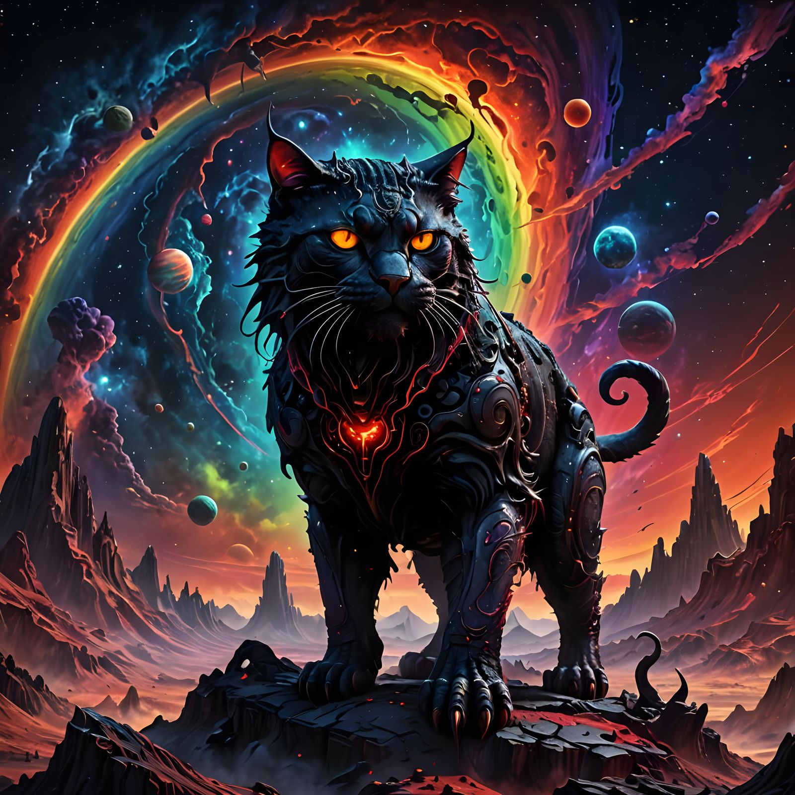 Demonic Cat Dominates a Planet in Space