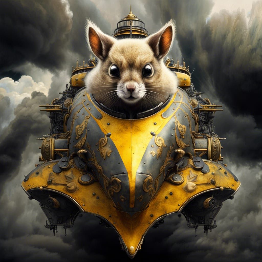 Sci-Fi Gothic Flying Squirrel Train in Cumulonimbus Clouds
