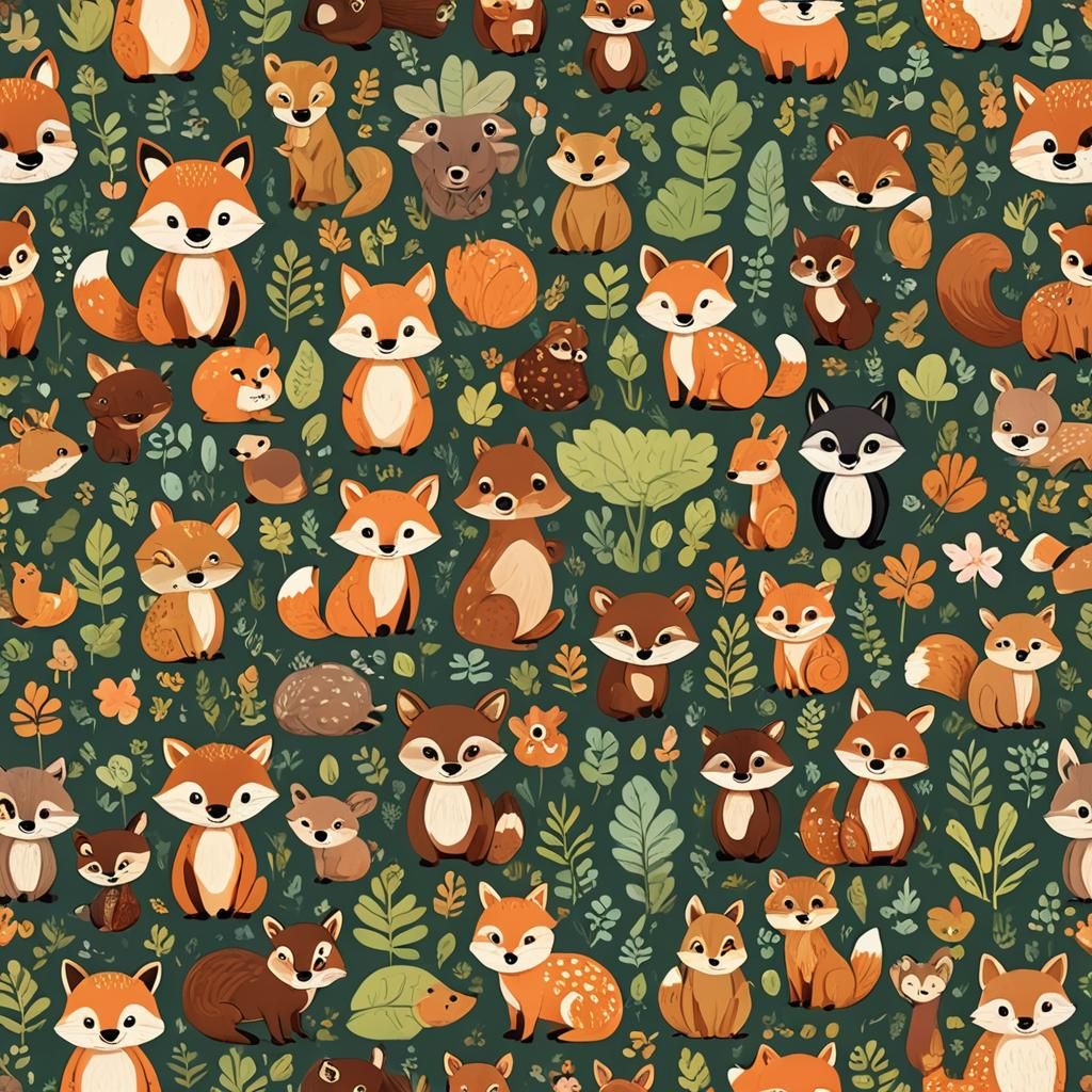 Cartoon Baby Forest Animals Illustration
