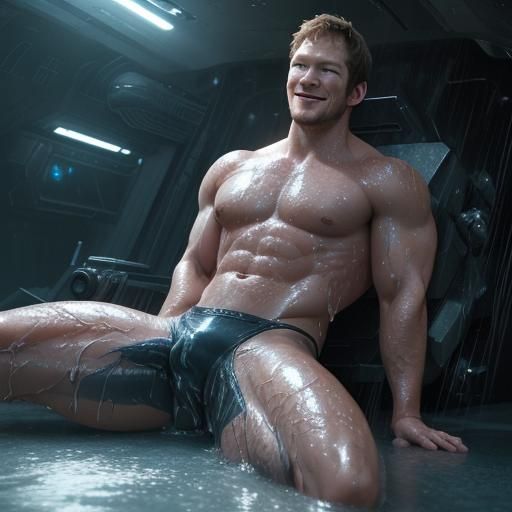 Shirtless Bodybuilder with Futuristic Sci-Fi Details