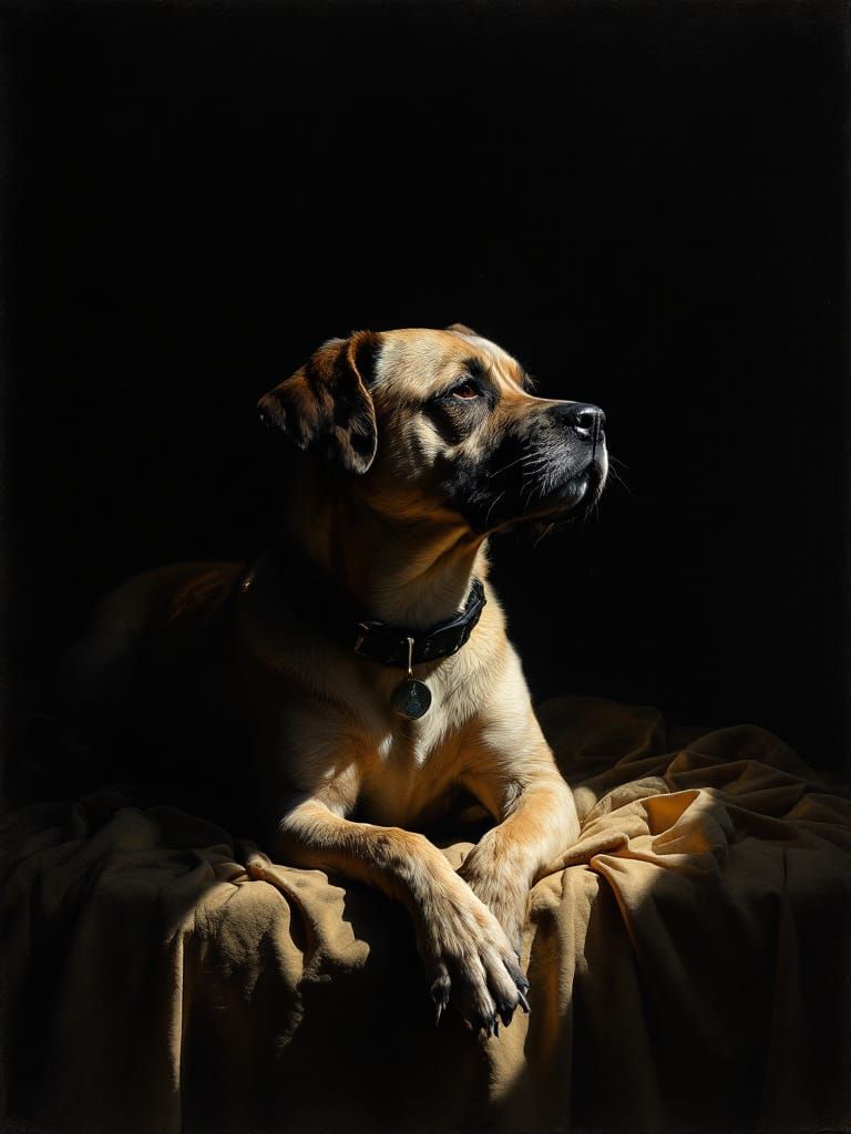 Noble Dog in Sunlit Darkness, Gothic Style