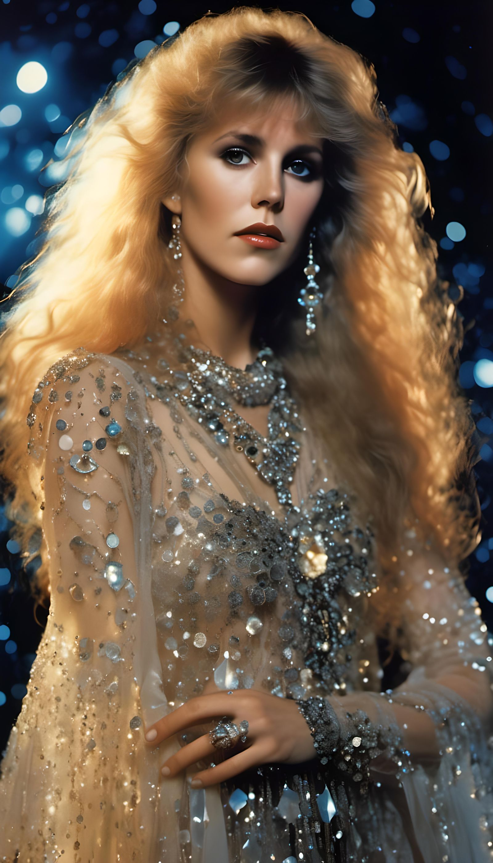 Stevie Nicks in Transparent Glass Dress, Hyperreal Portrait