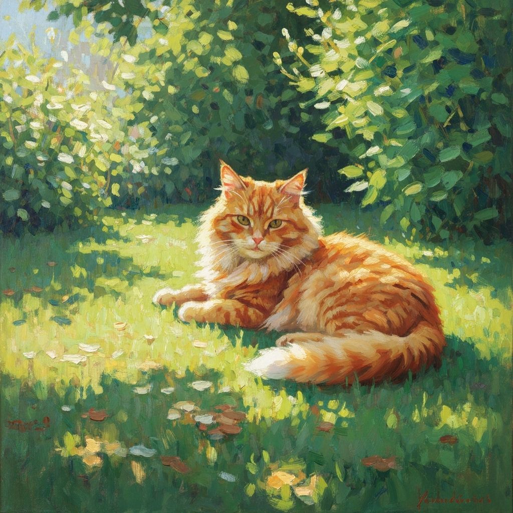 Impressionist Cat in Sunlit Garden