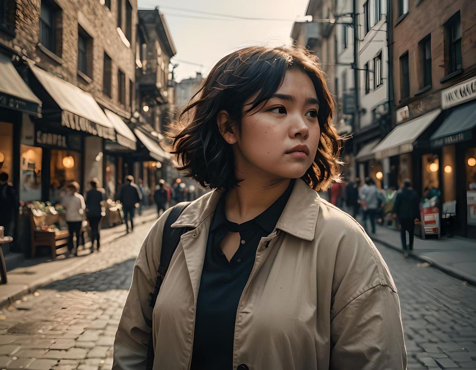 Cinematic Portrait of a Chubby Woman with Bob Haircut