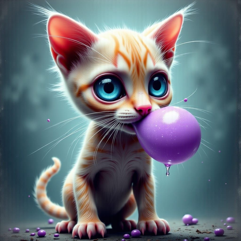 Whimsical Kitten in a Dreamlike Realm with Glowing Fur and B...