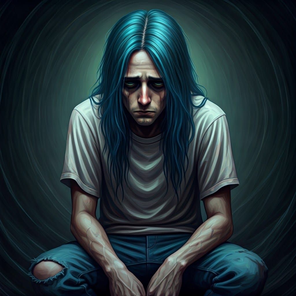 Melancholic Man in Surreal, Eerie Setting