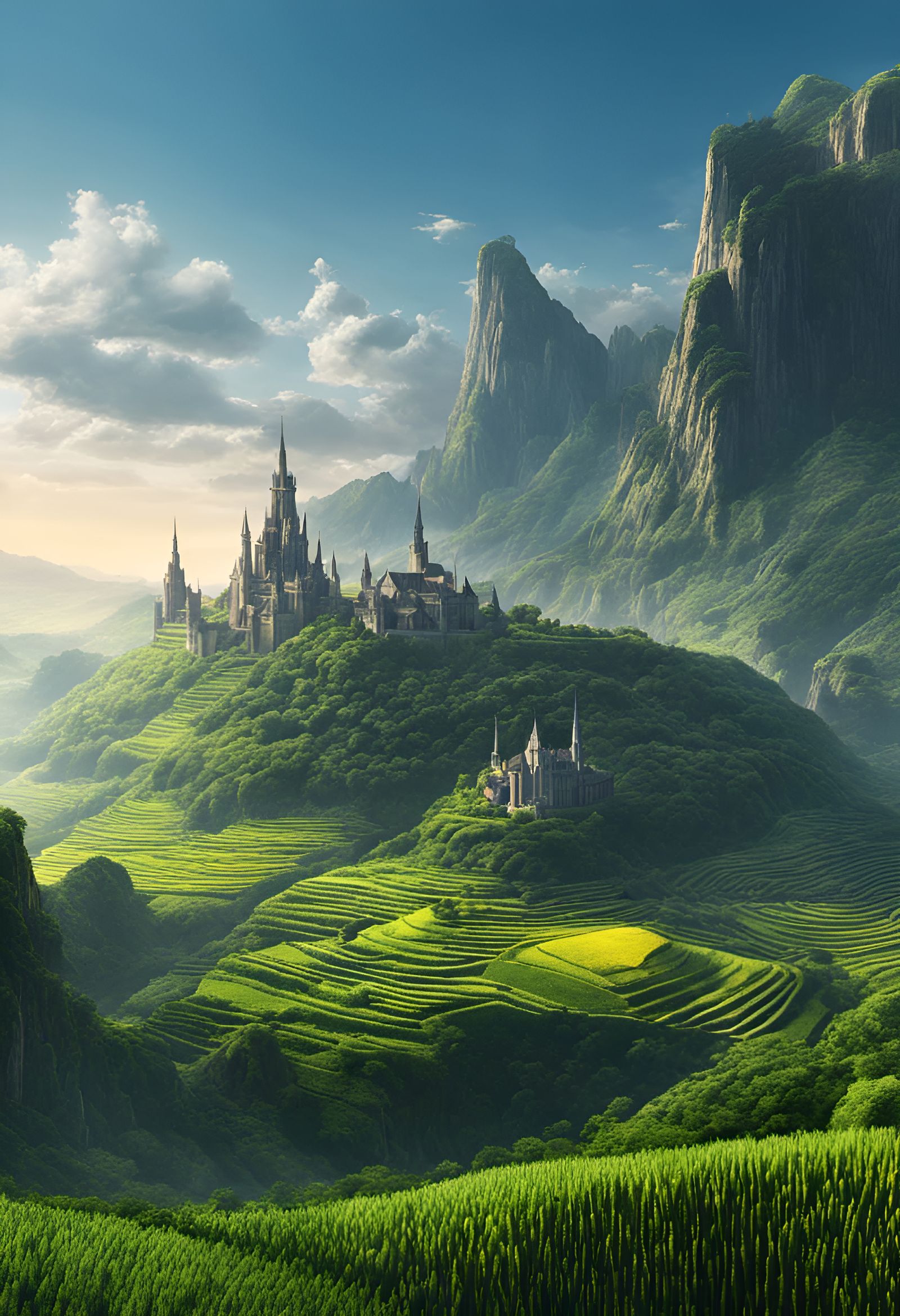 Futuristic Cornfield Village in Surreal Landscape