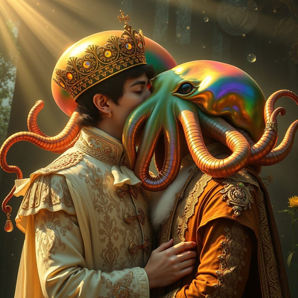 Prince and Iridescent Cthulhu in a Pre-Raphaelite Style