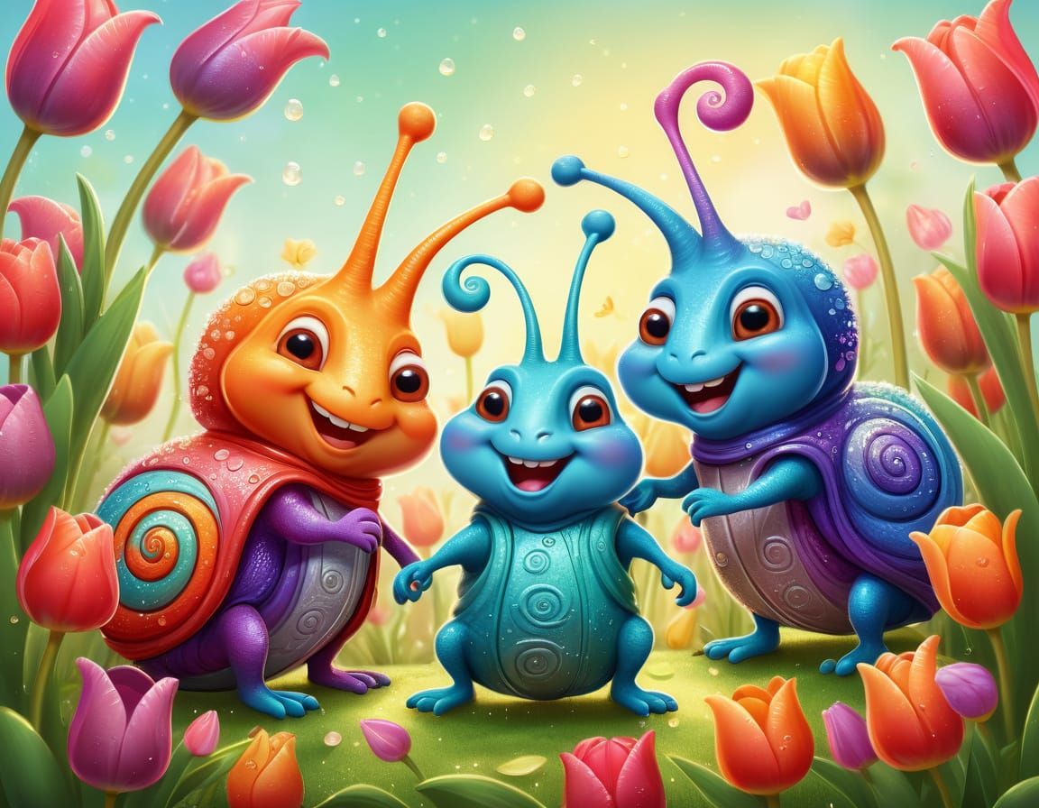 Whimsical Garden Snails in Vibrant Colors
